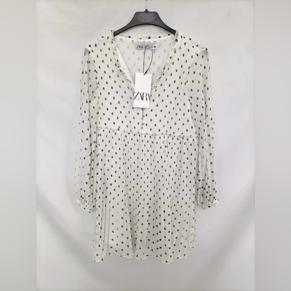 Zara Pleated Dot Dress Size Large- NWT - Picture 5 of 10
